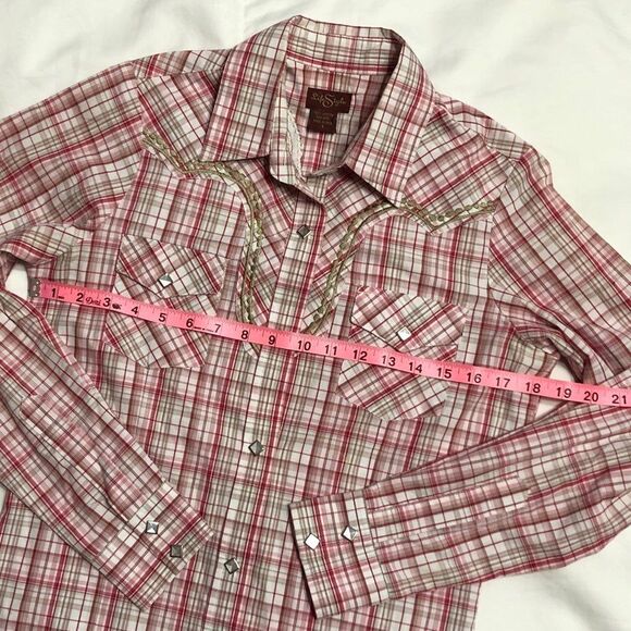 Womens Blouse Diamond Pearl Snap Western Plaid Shirt Size Small - Picture 6 of 8